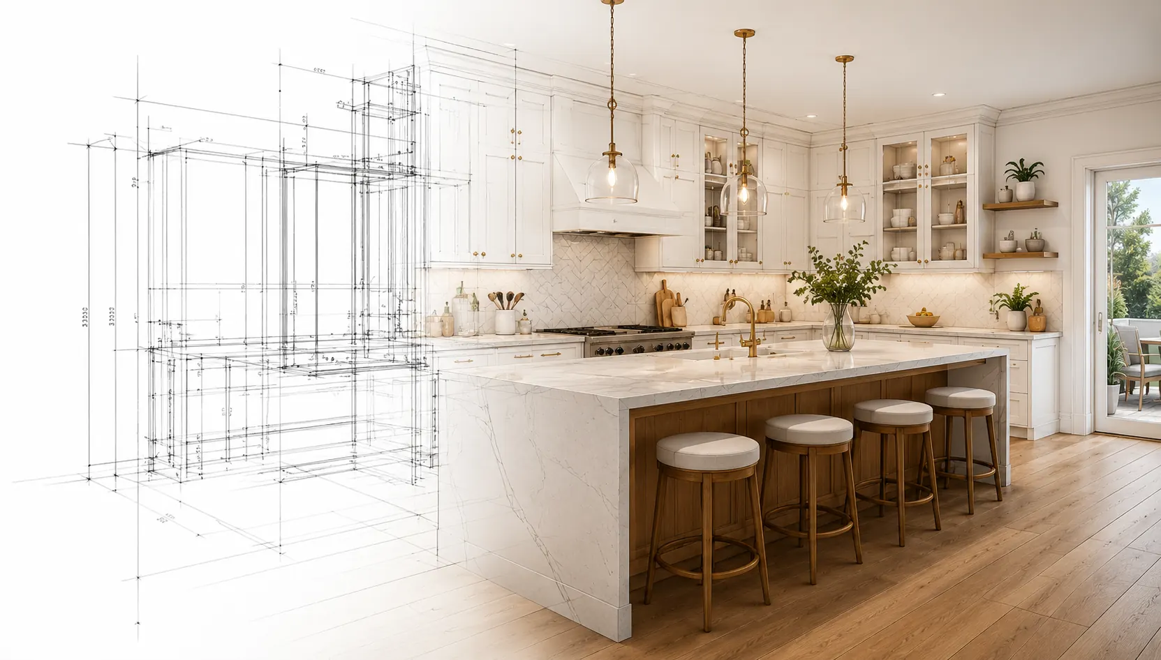 Architectural render of a custom kitchen remodel in La Verne, CA